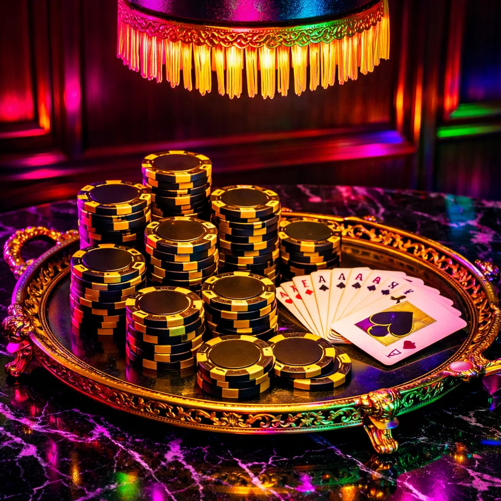 Close-up van gestapelde gouden casinofiches op een speeltafel
